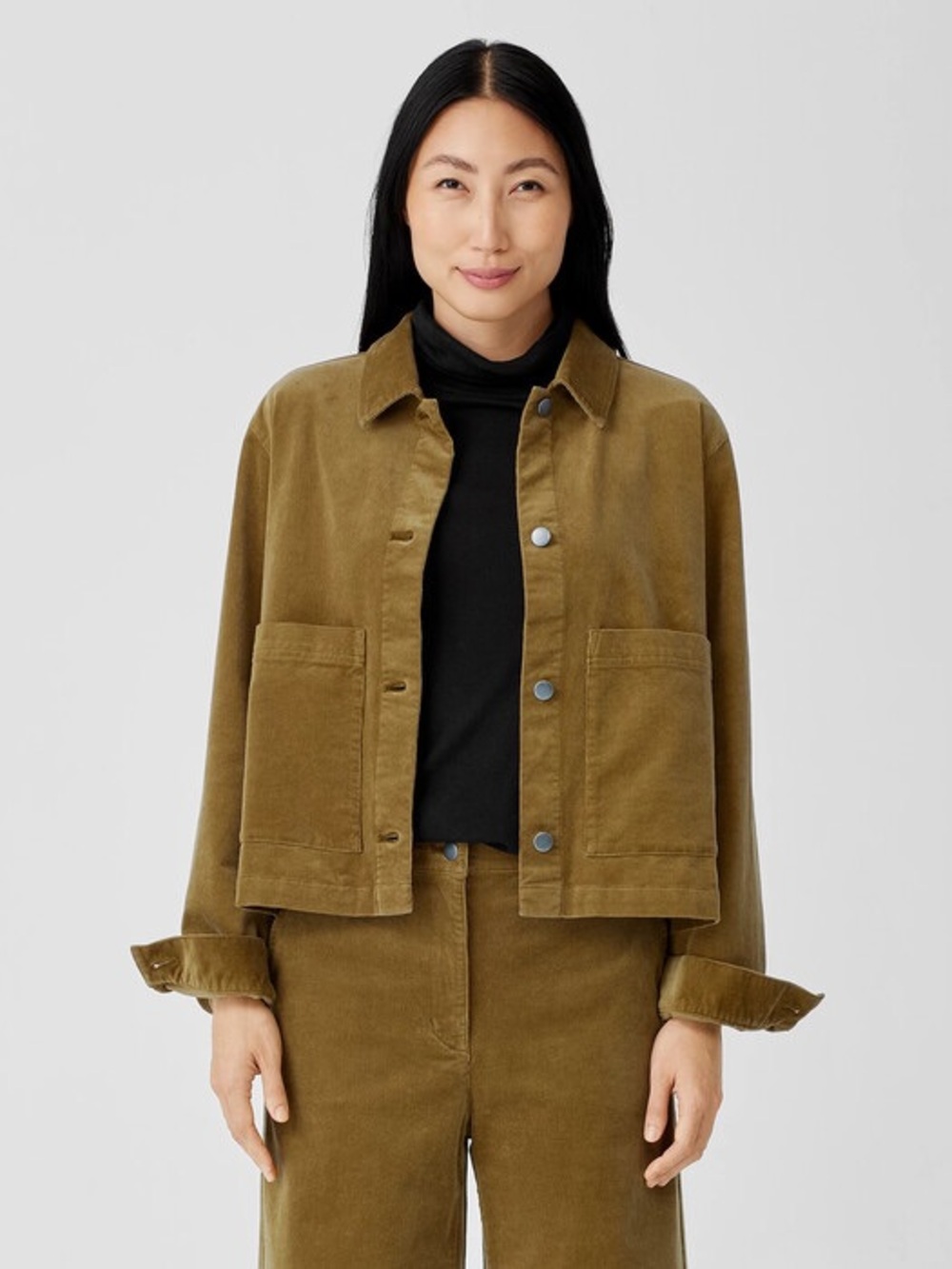 Eileen Fisher Organic Cotton Corduroy Jacket Women's Medium Button Front Shacket